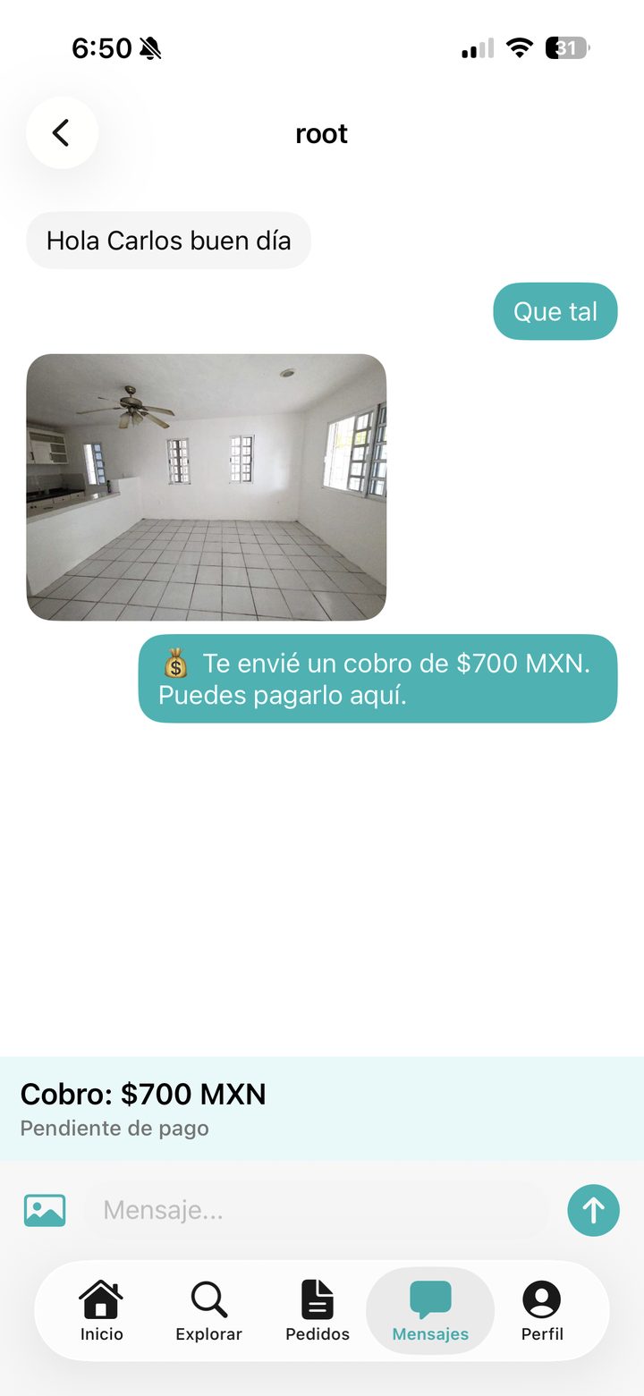Chat en tiempo real con fotos y cobro integrado